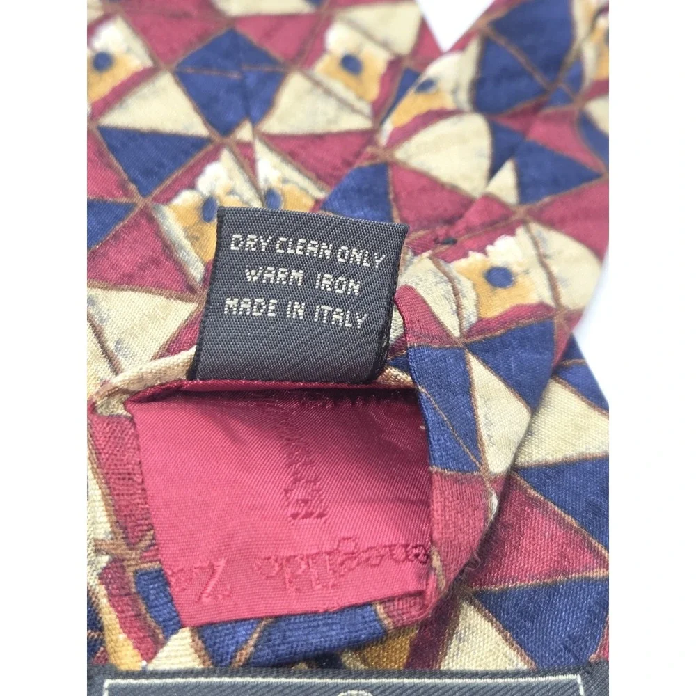 Ermenegildo Zegna Men's Blue Tan & Maroon Geometric 100% Silk‎ Neck Tie Italy